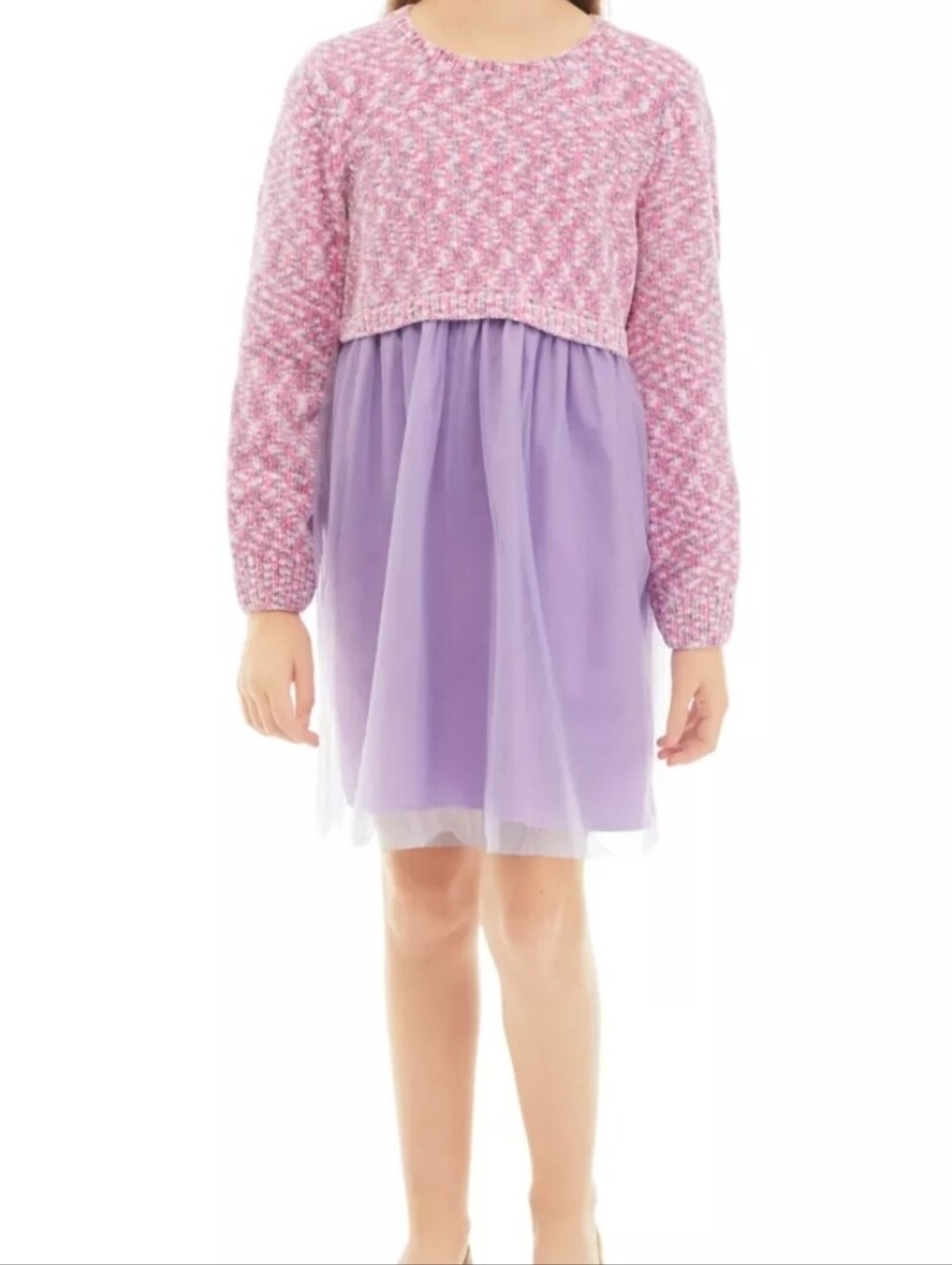 Crown & Ivy Girls 2Fer Sweater Dress with Tulle Skirt